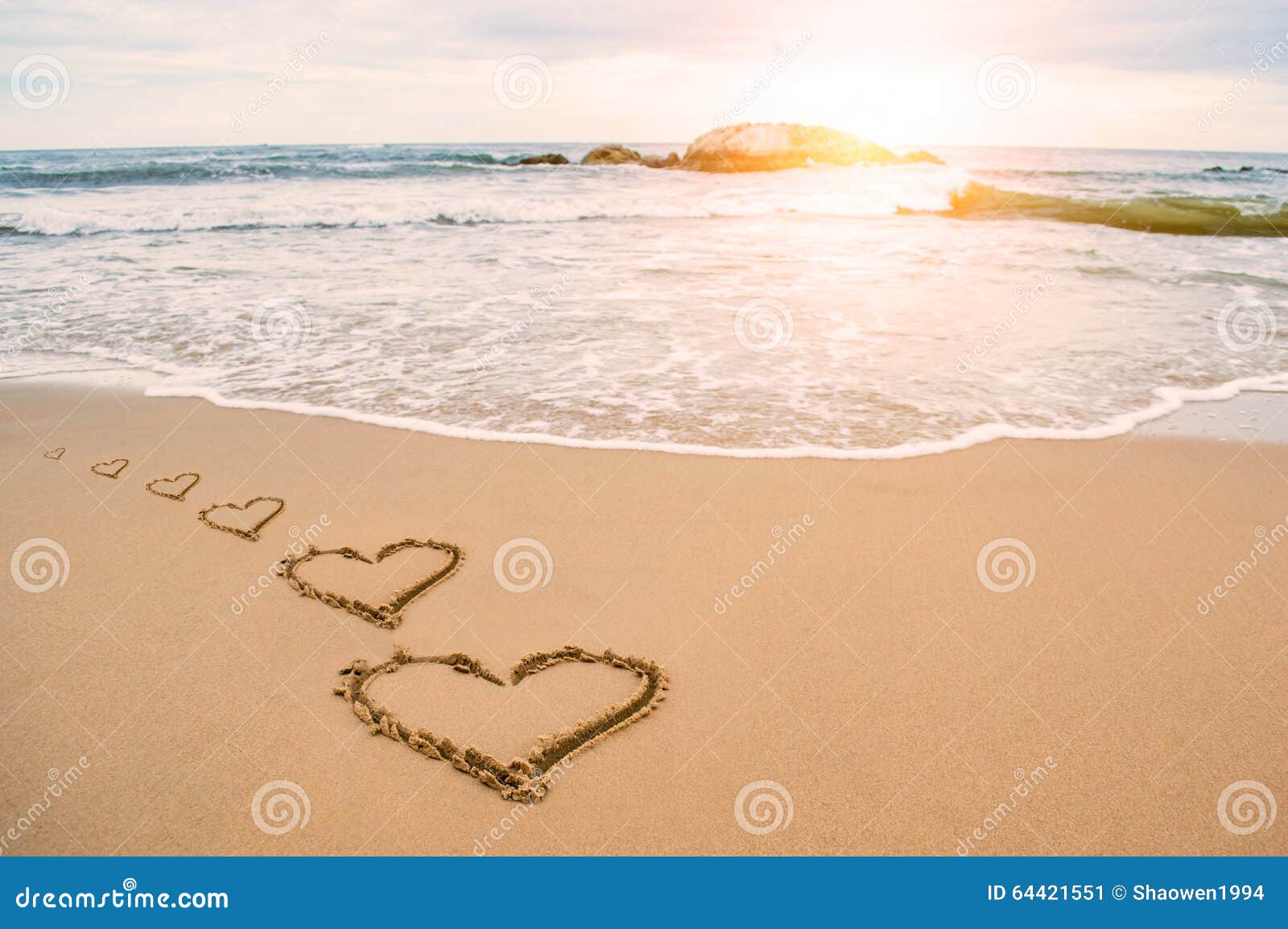 Romantischer Strand Des Liebesherzens Stockbild Bild Von Handschrift Stenlinie 64421551