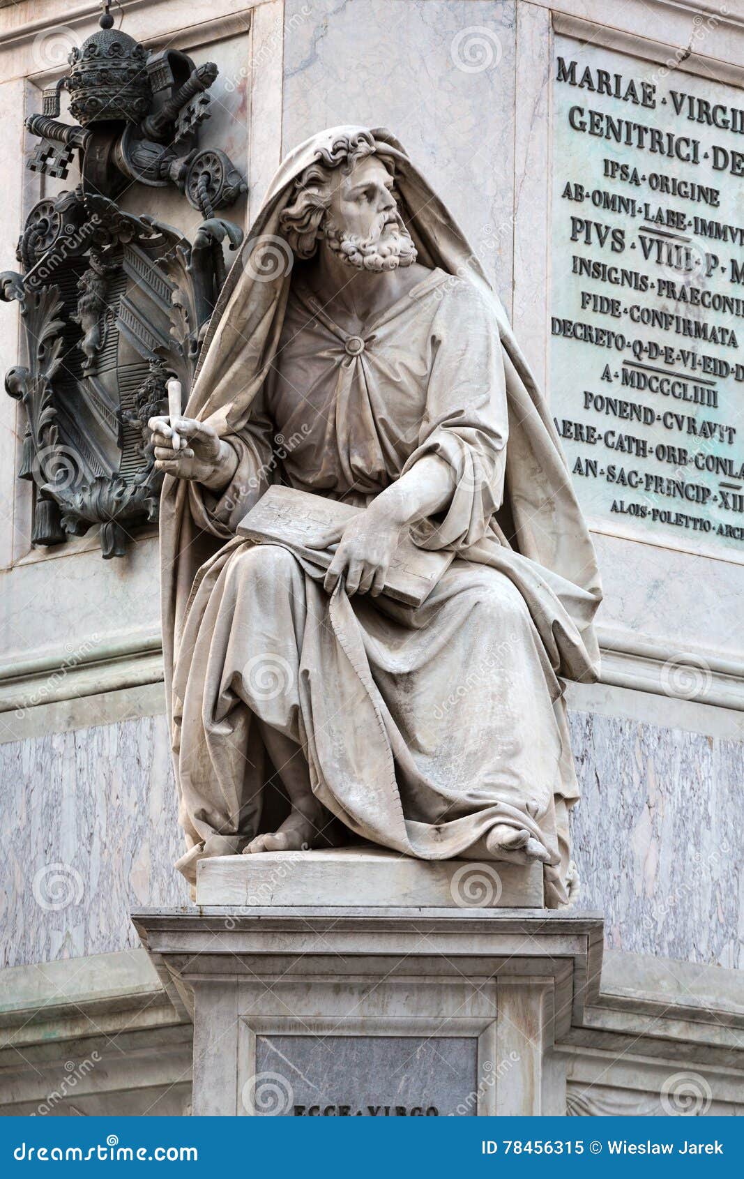 Rome Biblical Statues at Base of Colonna Dell`Imacolata Stock Image