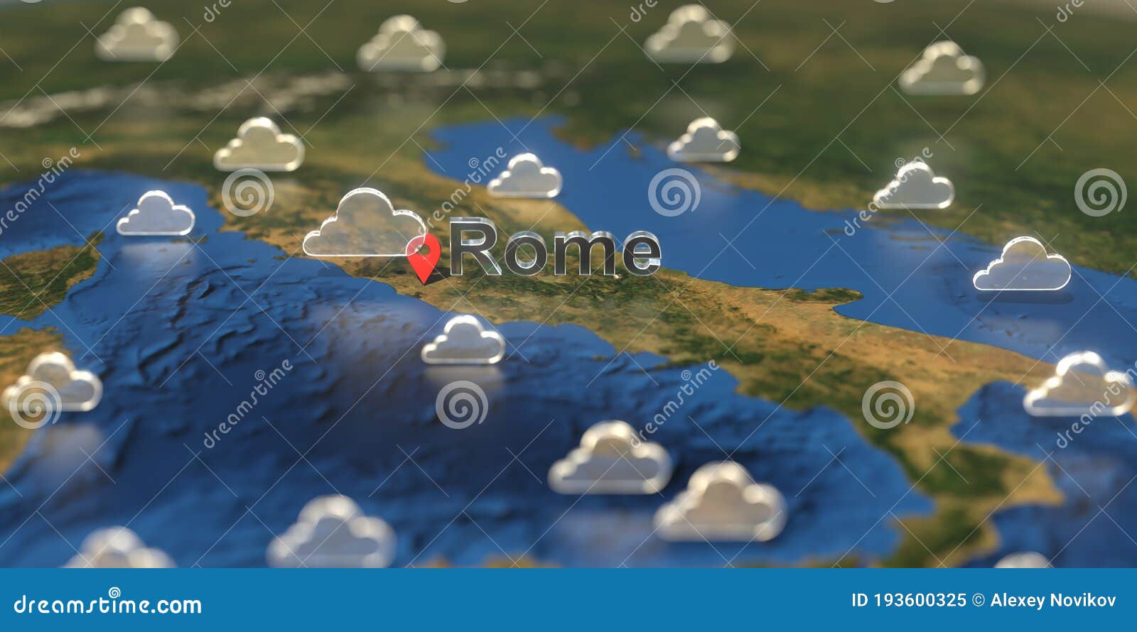 Rome City and Cloudy Weather Icon on the Map, Weather Forecast Related