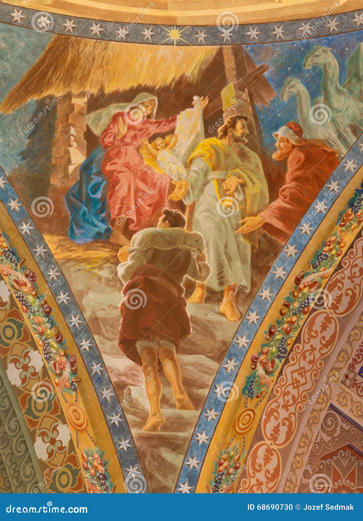 Chiesa Di Santa Maria Ausiliatrice ROME, ITALY: Detail of Fresco of Nativity 1957-1965 in Cupola of Church