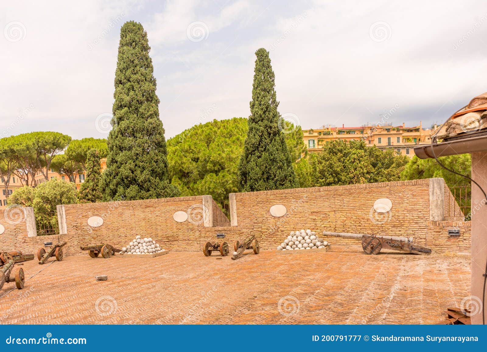 Rome, Italy - 23 June 2018: Ancient Catapult Cannon Weapon with Cannon ...