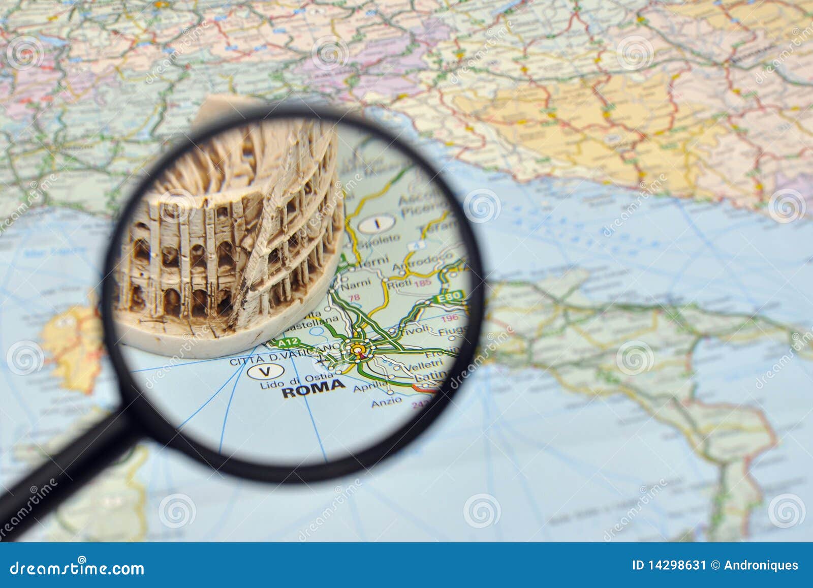 rome on italy map - miniature souvenir colosseum