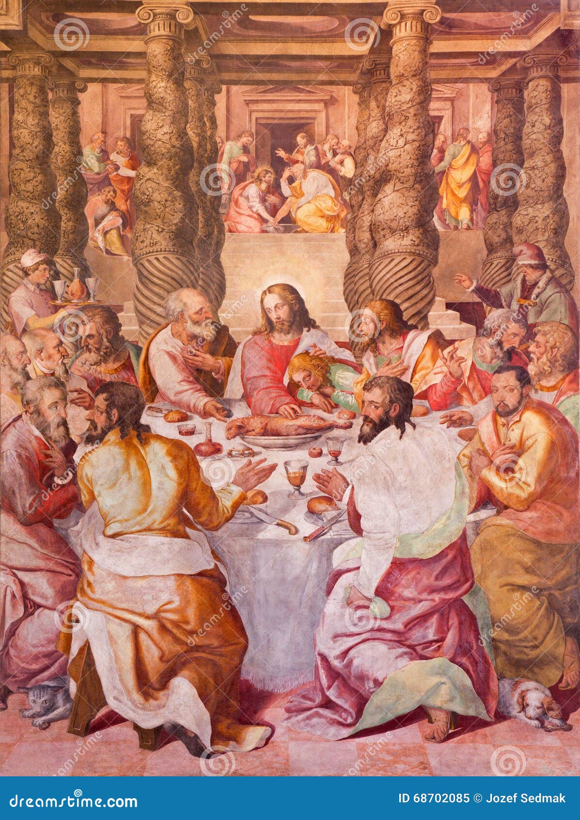 ROME, ITALY - MARCH 12, 2016: The Last supper fresco in Oratorio del Gonfalone by Livio Agresti (1505 - 1579)