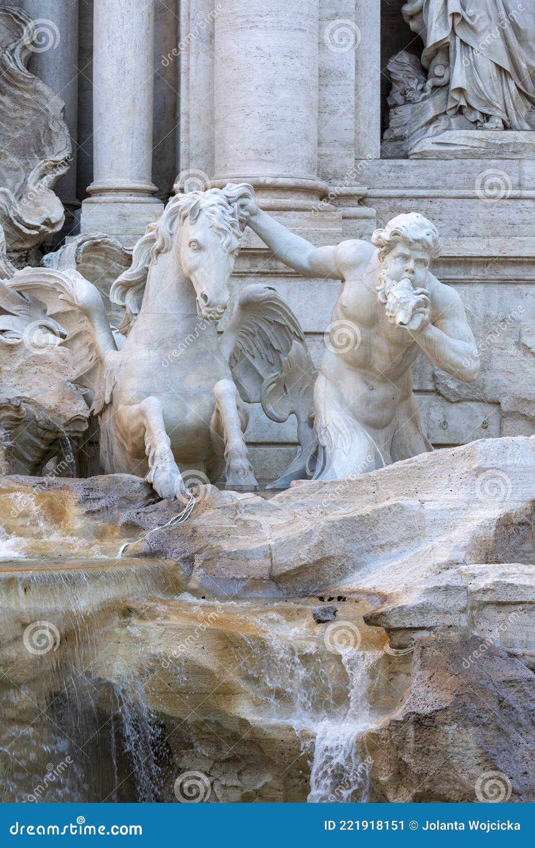 18th century trevi fountain, character of triton with a horse, rome, italy