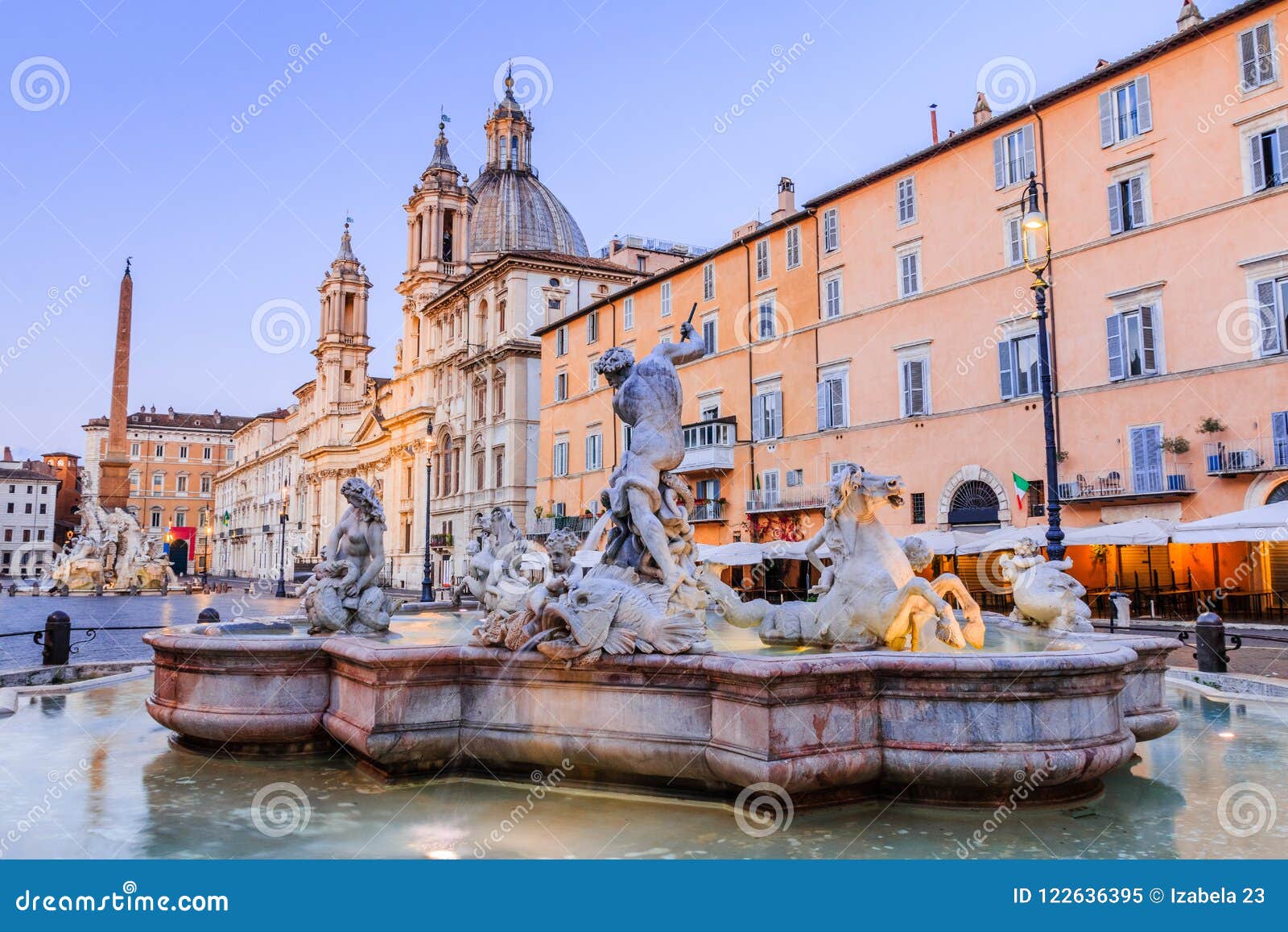 rome, italy. piazza navona and fountain of neptune.