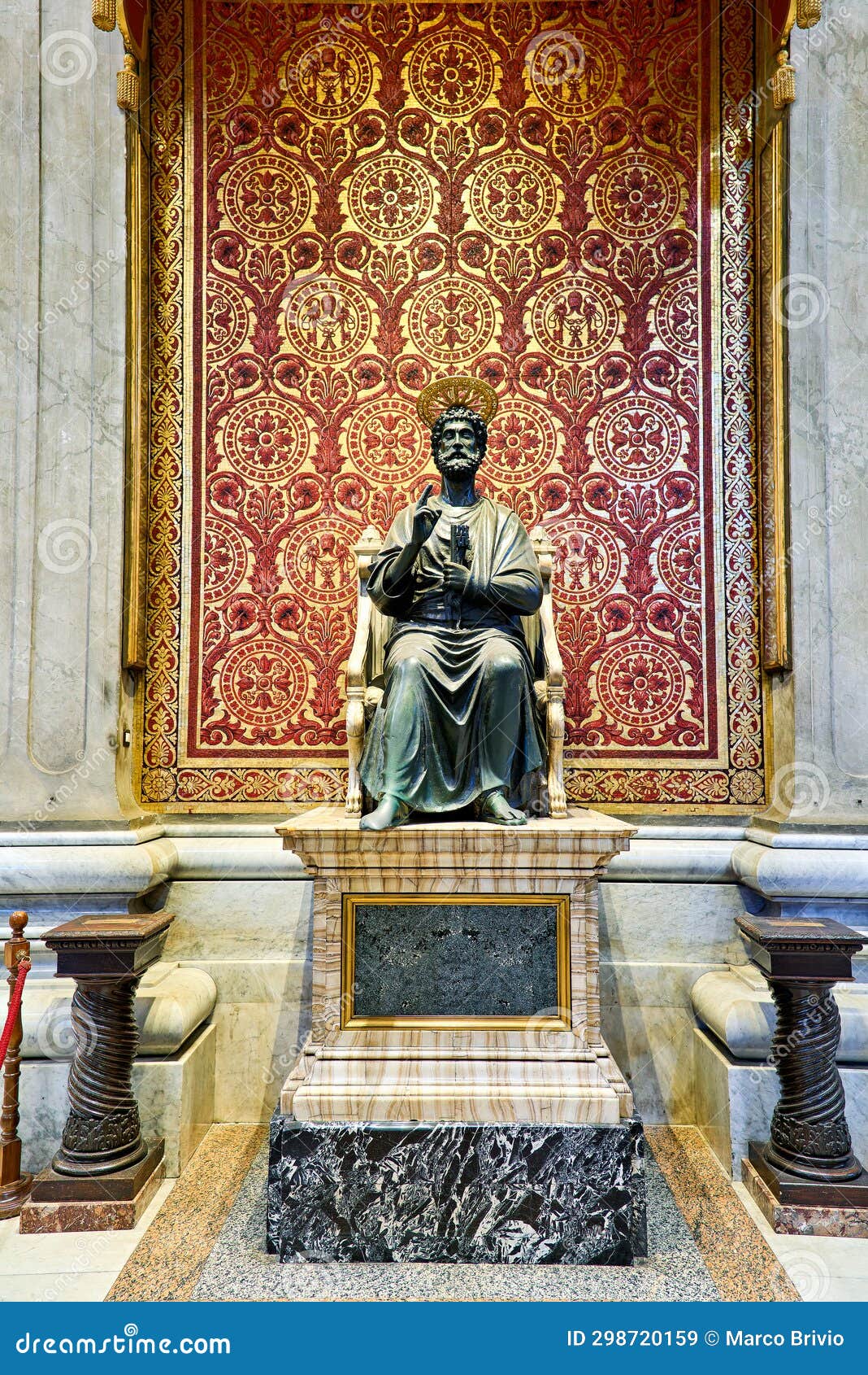 rome lazio italy. saint peter's basilica. the bronze statue of saint peter holding the keys of heaven by