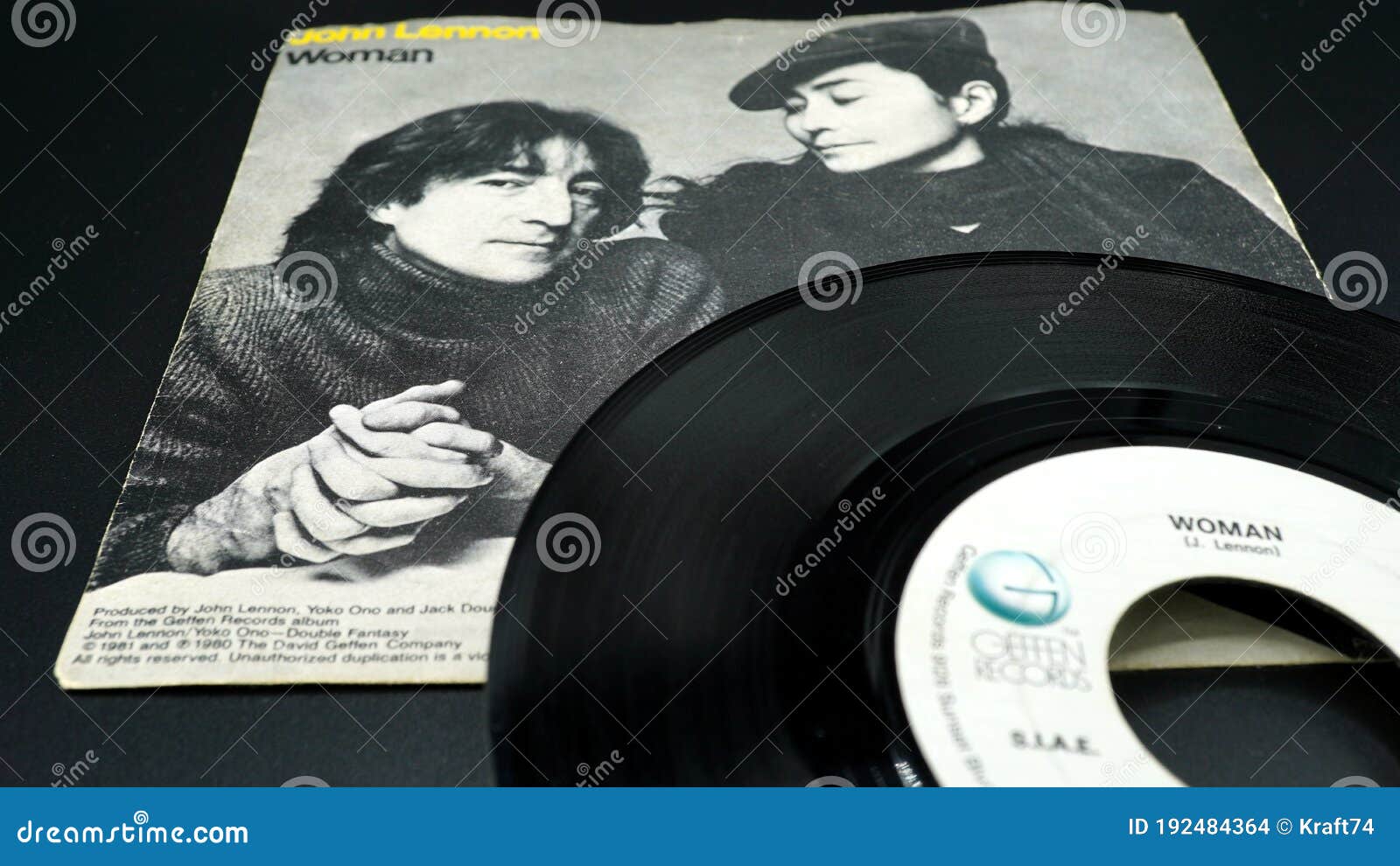 Cover and 45 Rpm of the Single WOMAN by John Lennon from 1981. he