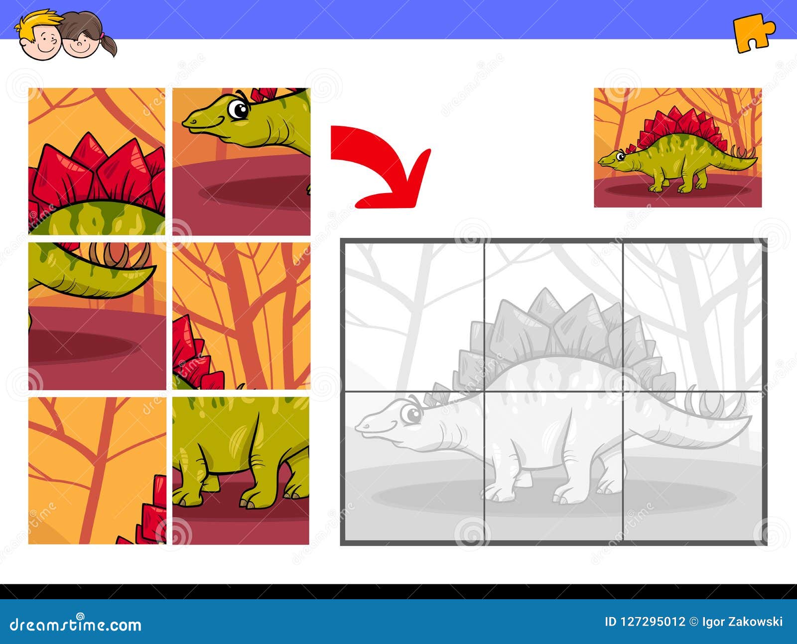 Rompecabezas Con Carácter Animal Del Dinosaurio Ilustración Vector - Ilustración de libro, bloques: 127295012
