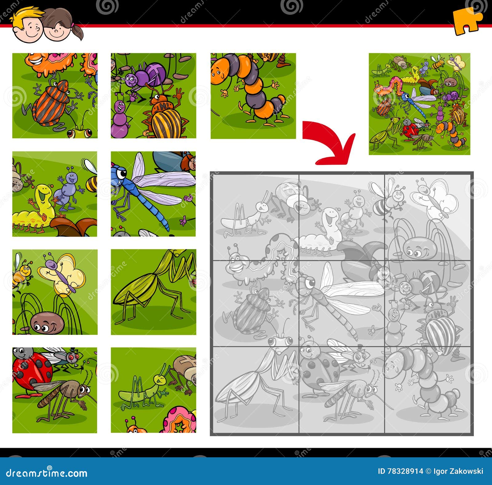 Rompecabezas Los Insectos Ilustración del Vector - Ilustración de pedazos, divertido: 78328914