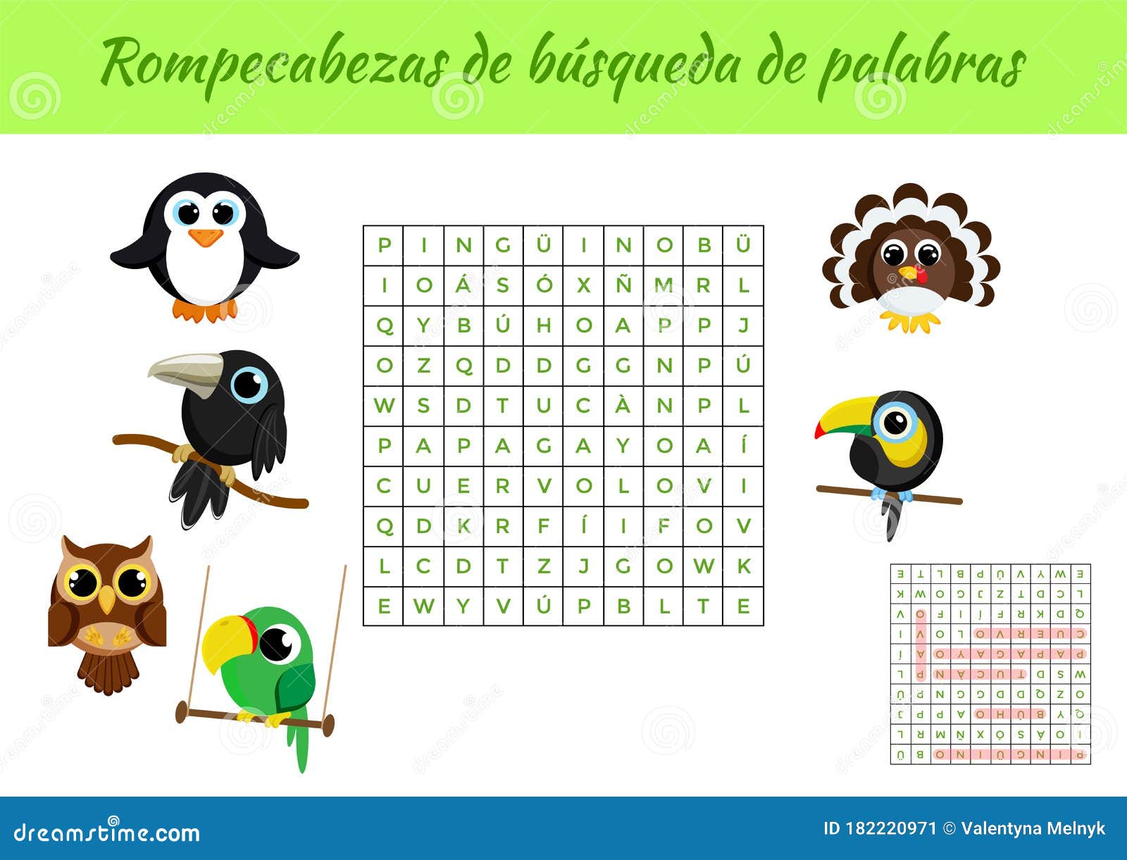 rompecabezas de bÃÂºsqueda de palabras - word search puzzle. educational game for study spanish words. kids activity worksheet