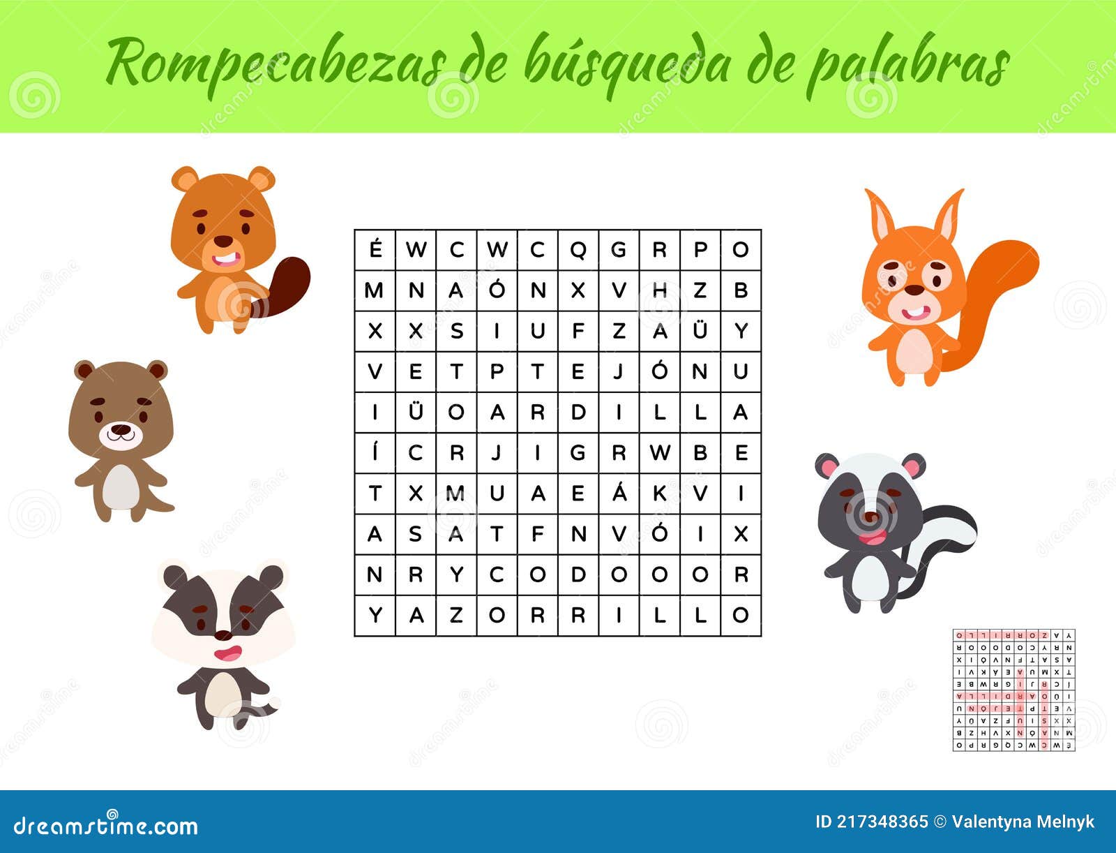 rompecabezas de bÃÂºsqueda de palabras - word search puzzle. educational game for study spanish words. kids activity worksheet
