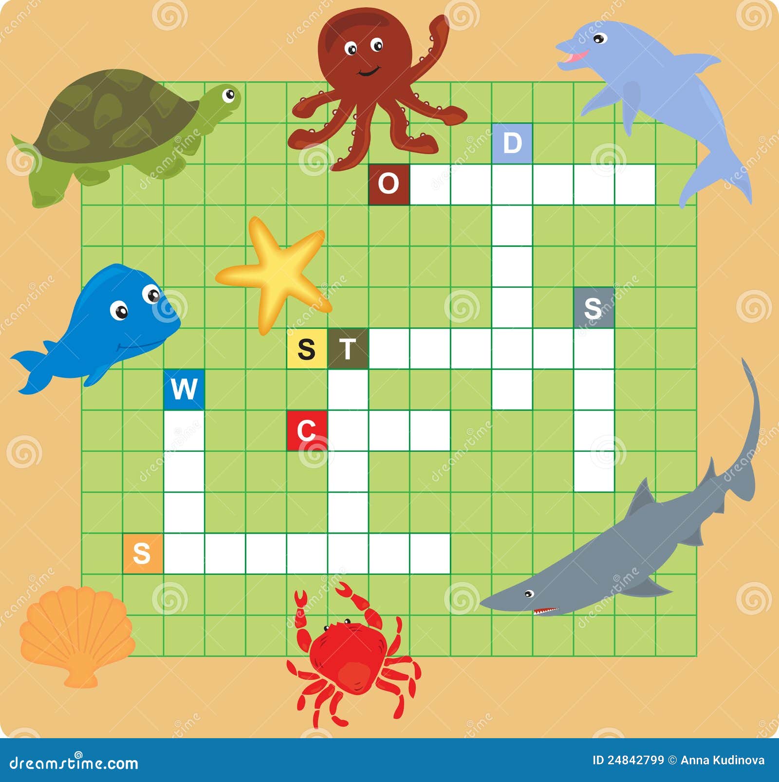 Rompecabezas Del Animal De Mar (crucigrama) Ilustración del Vector