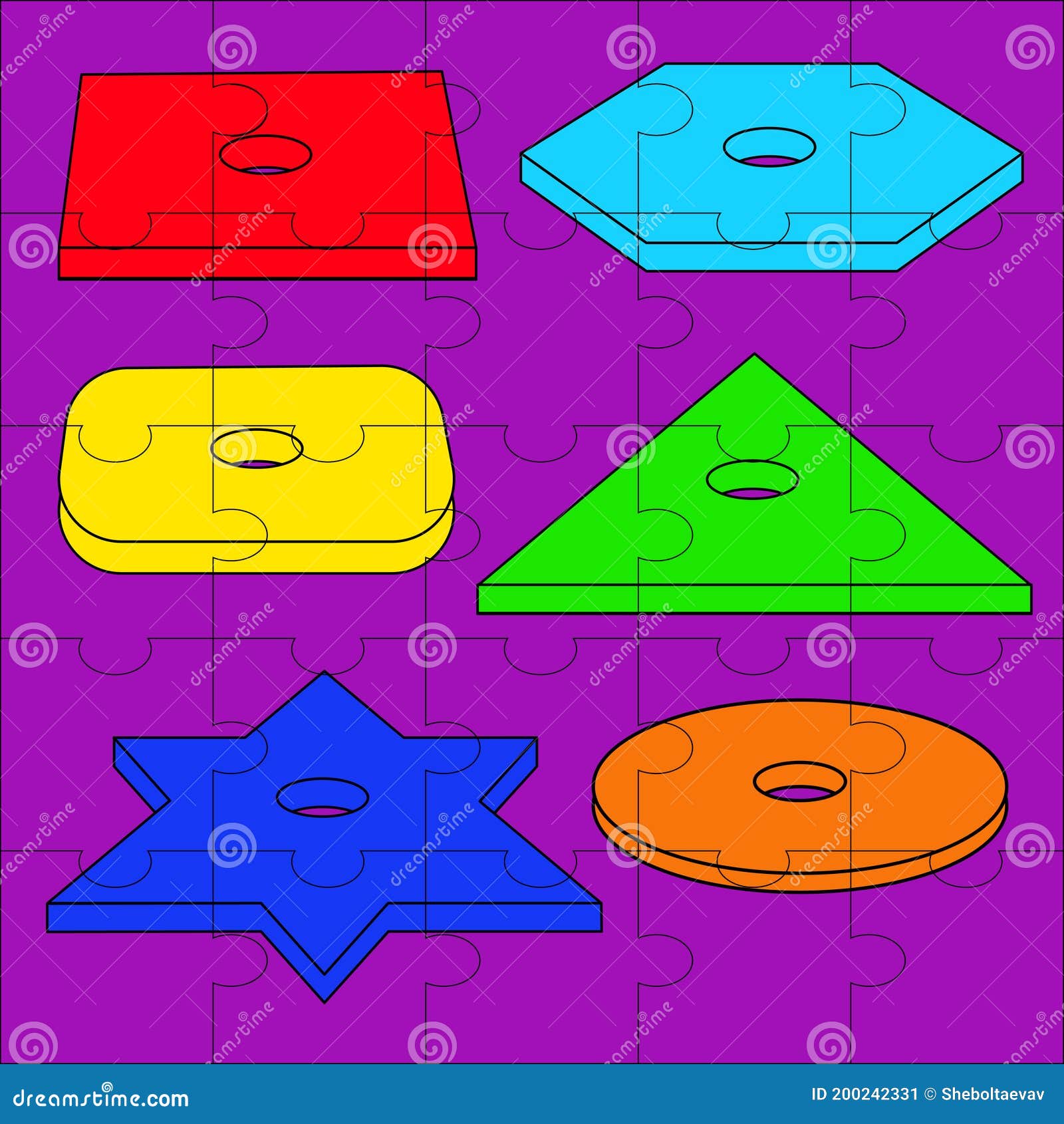 Rompecabezas Educativos Para Niños Preescolares Con Figuras Geométricas Multicolor En Distorsión De Det Ilustración del Vector - Ilustración de conjunto, estrella: 200242331