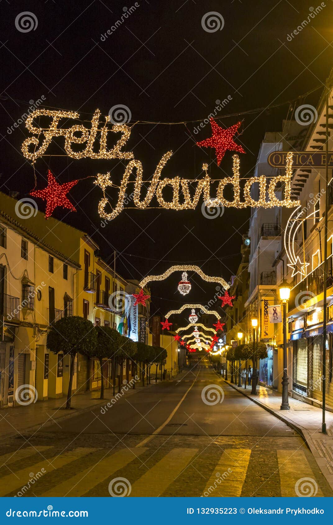 Christmas Decorations on the Streets of Ronda City, Spain ...