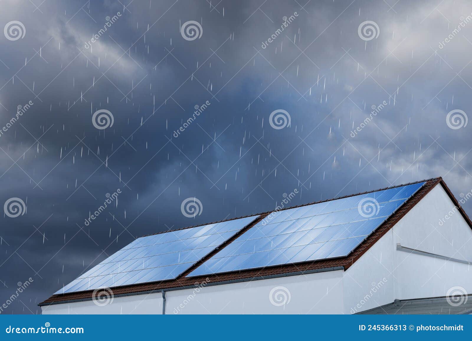 Roof Covered with Solar Panels in Cloudy Weather Stock Image Image of