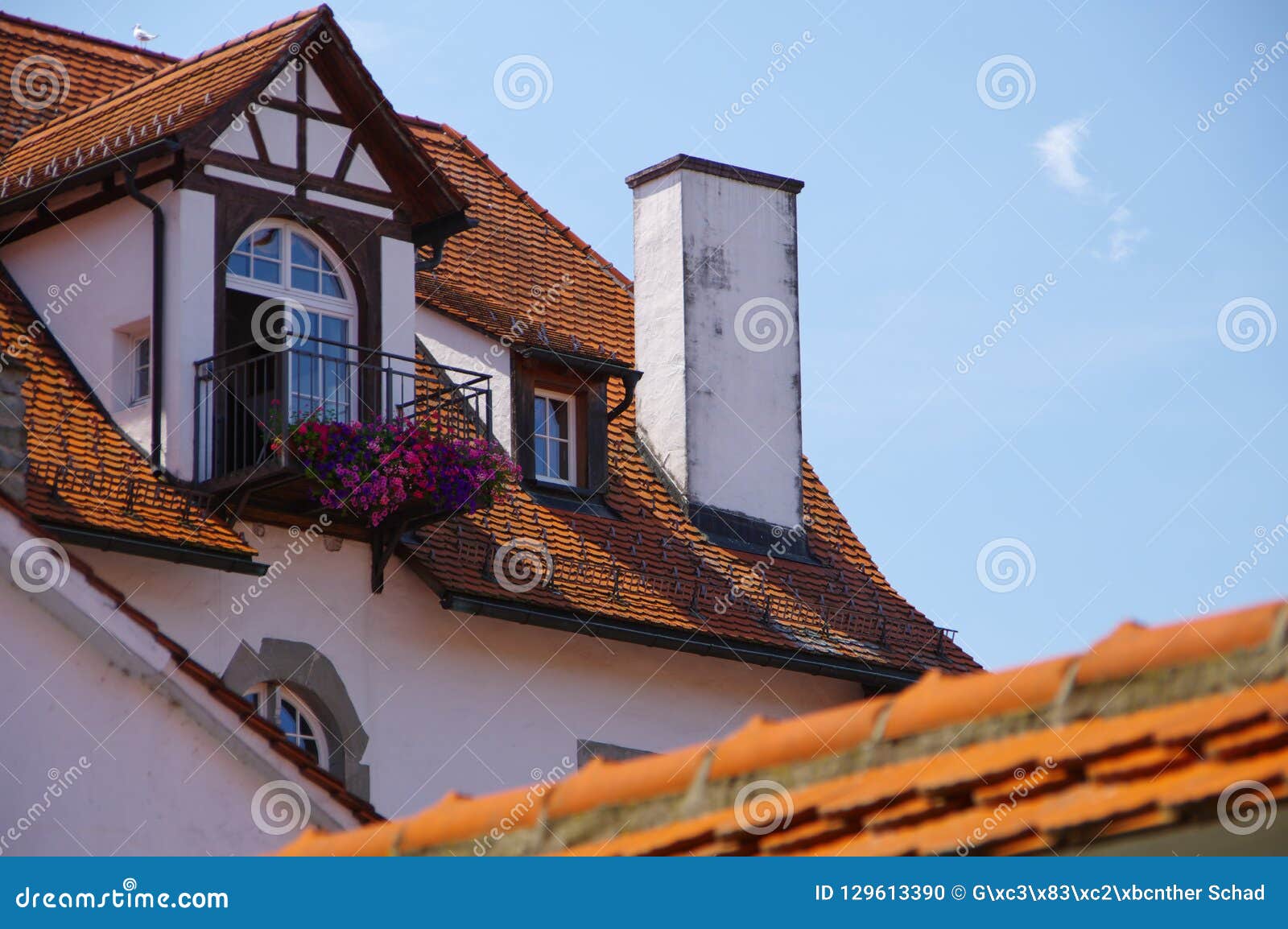 natural red tiled roofs in front of blue sky