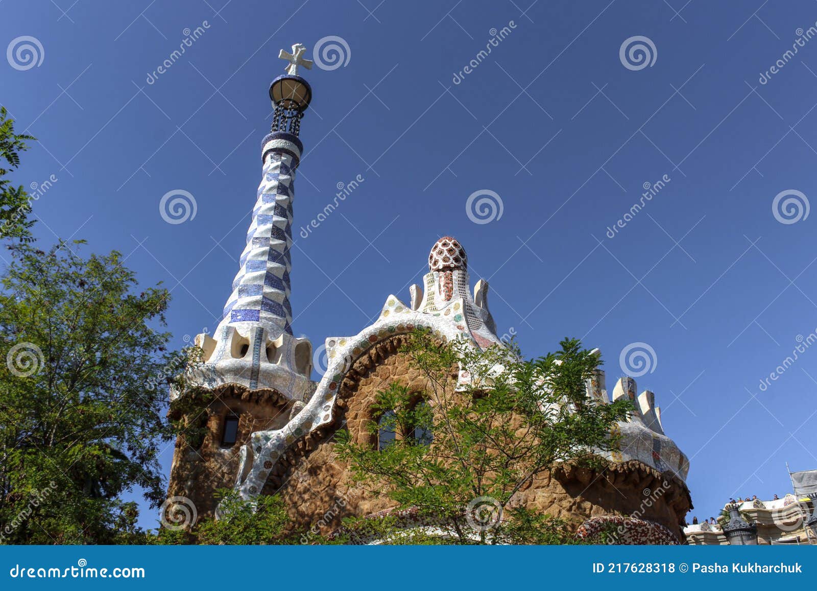 The Roof of a Gingerbread House in the Park Guell Editorial Stock Photo