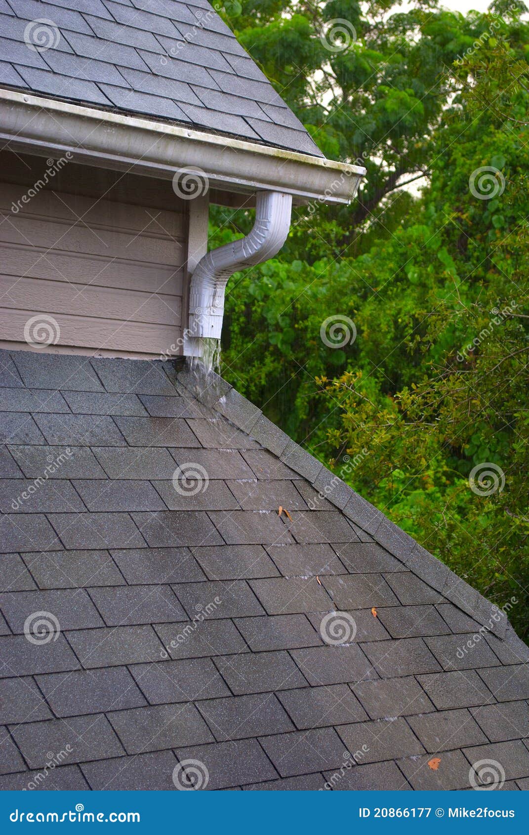 Roof Gutter and Shingles on a Rainy Day Stock Image Image of gutter