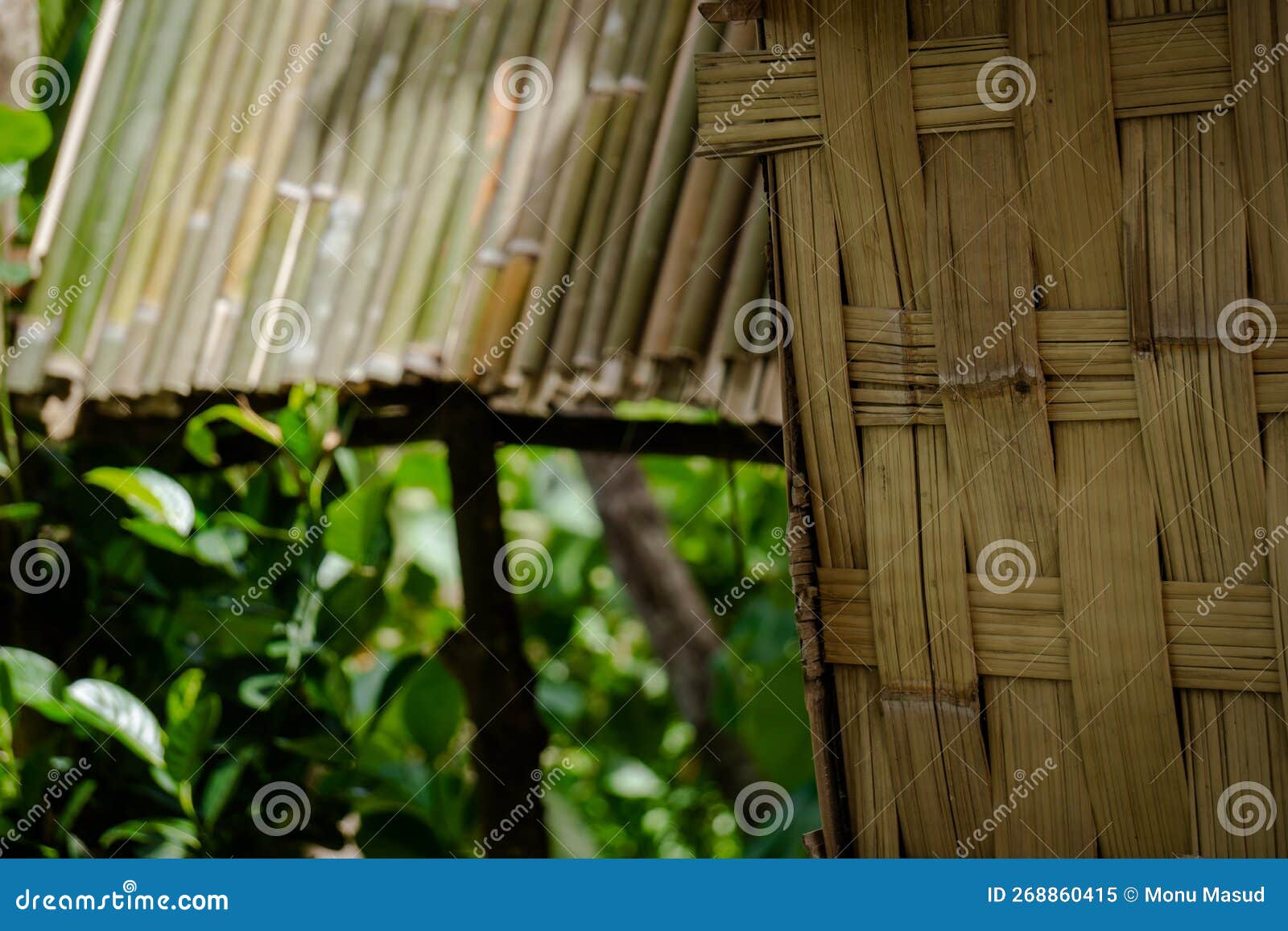 The Roof of the House is Made of Bamboo. Handmade Bamboo House Stock