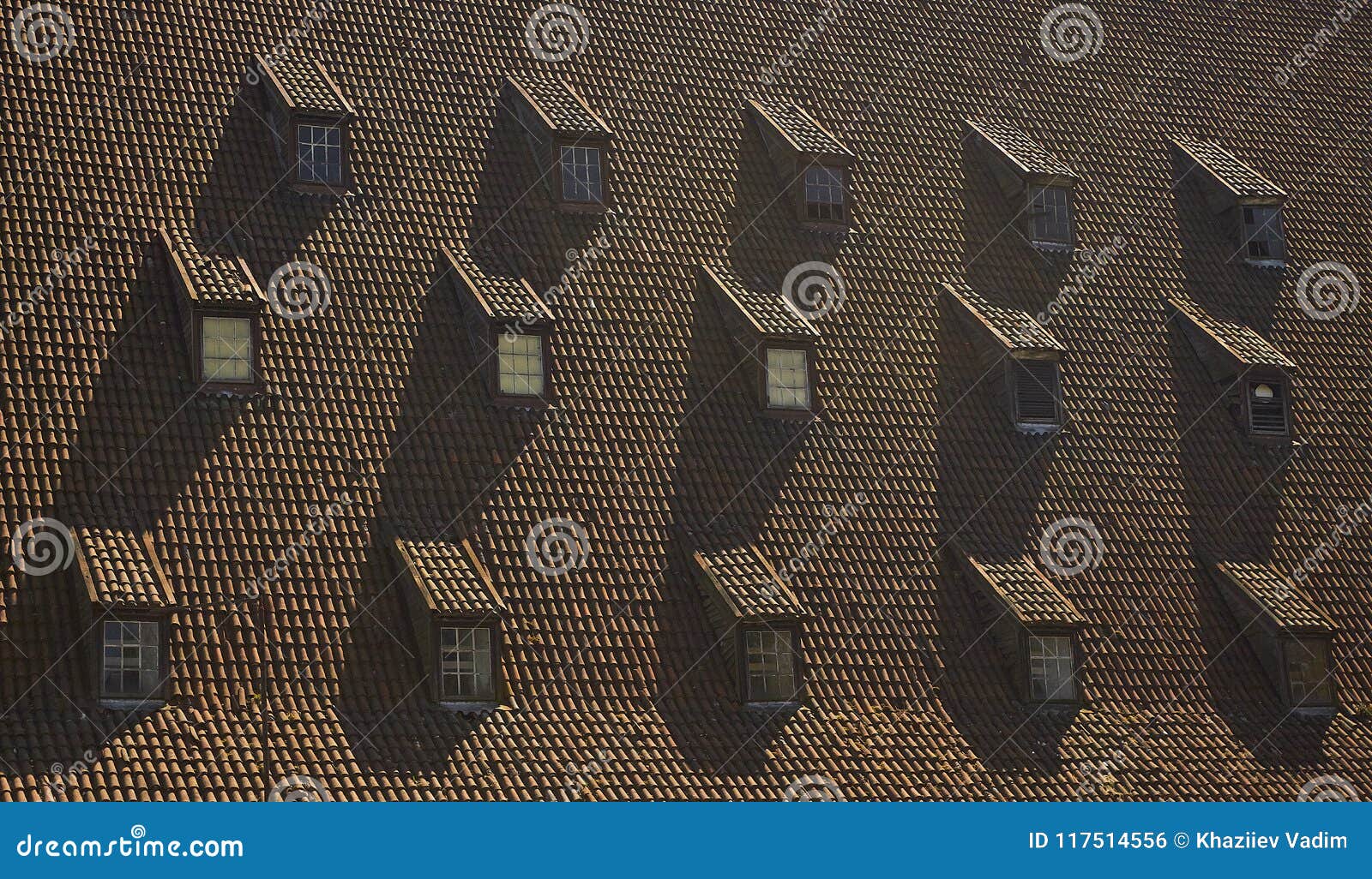 Roof stock photo. Image of brown, windows, roof, tile 117514556