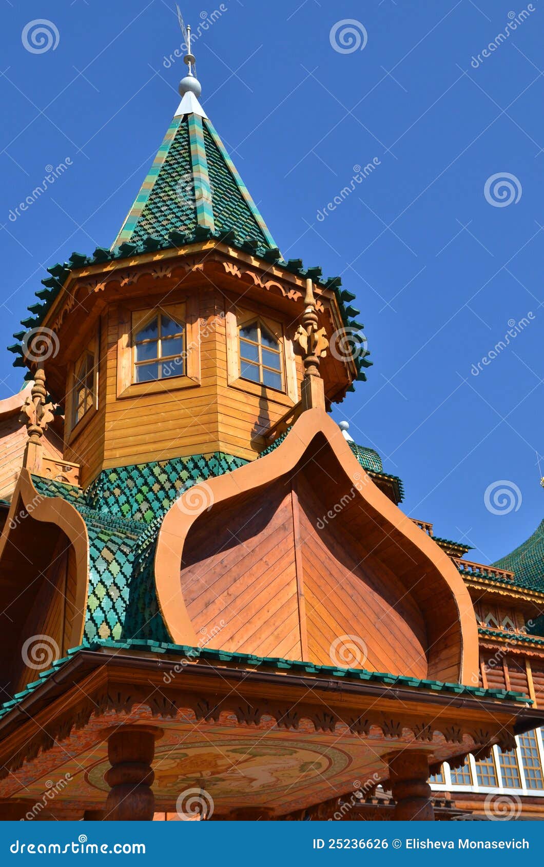 roof of tower in wooden palace of tzar in moscow