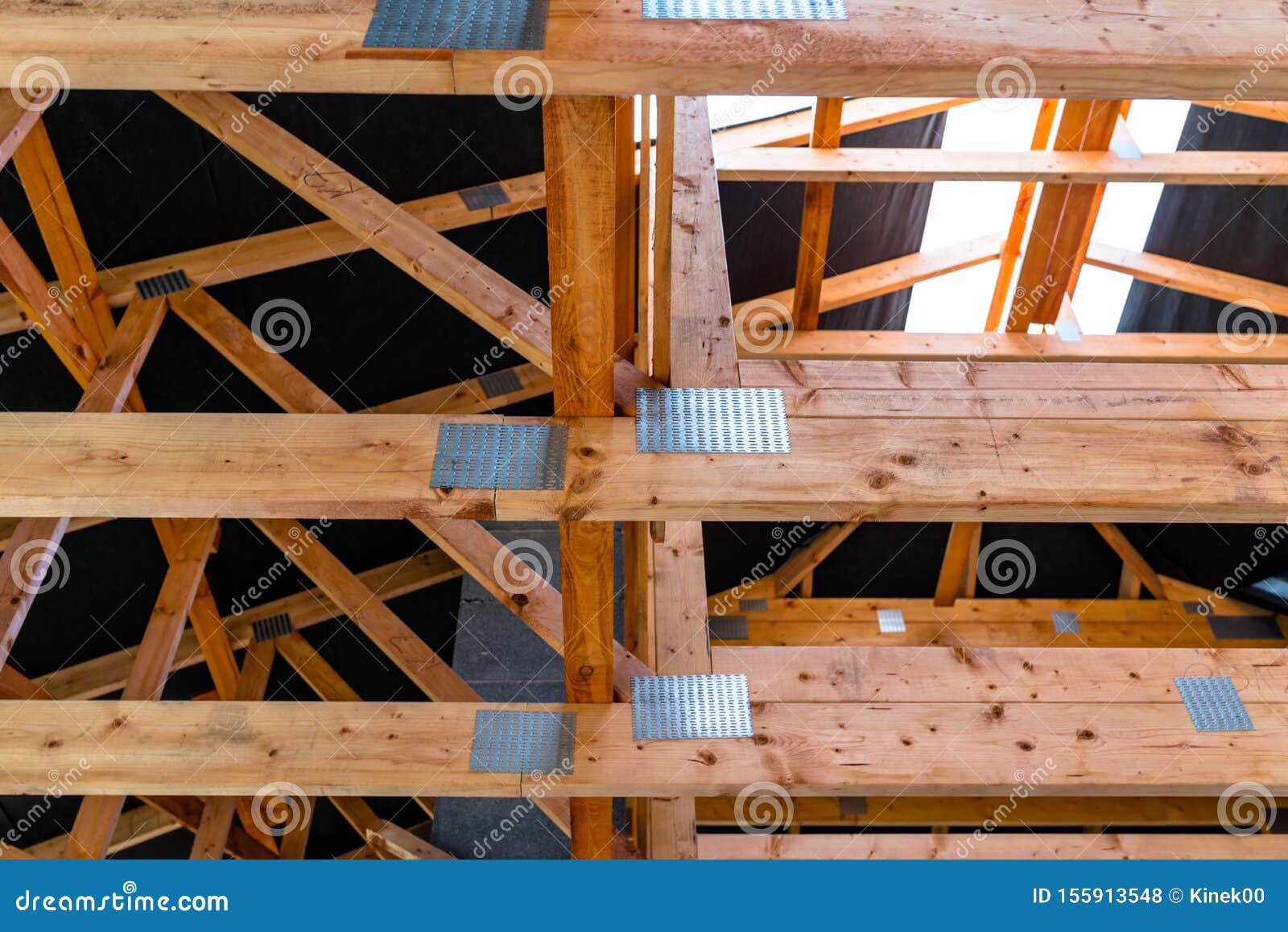 Roof Trusses Covered With A Membrane On A Detached House