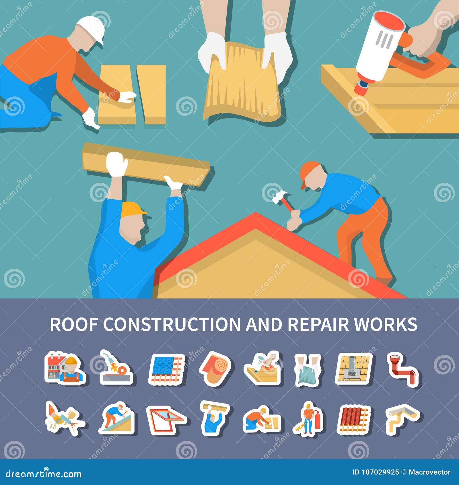 roofer flat and colored composition stock vector illustration of roofer description