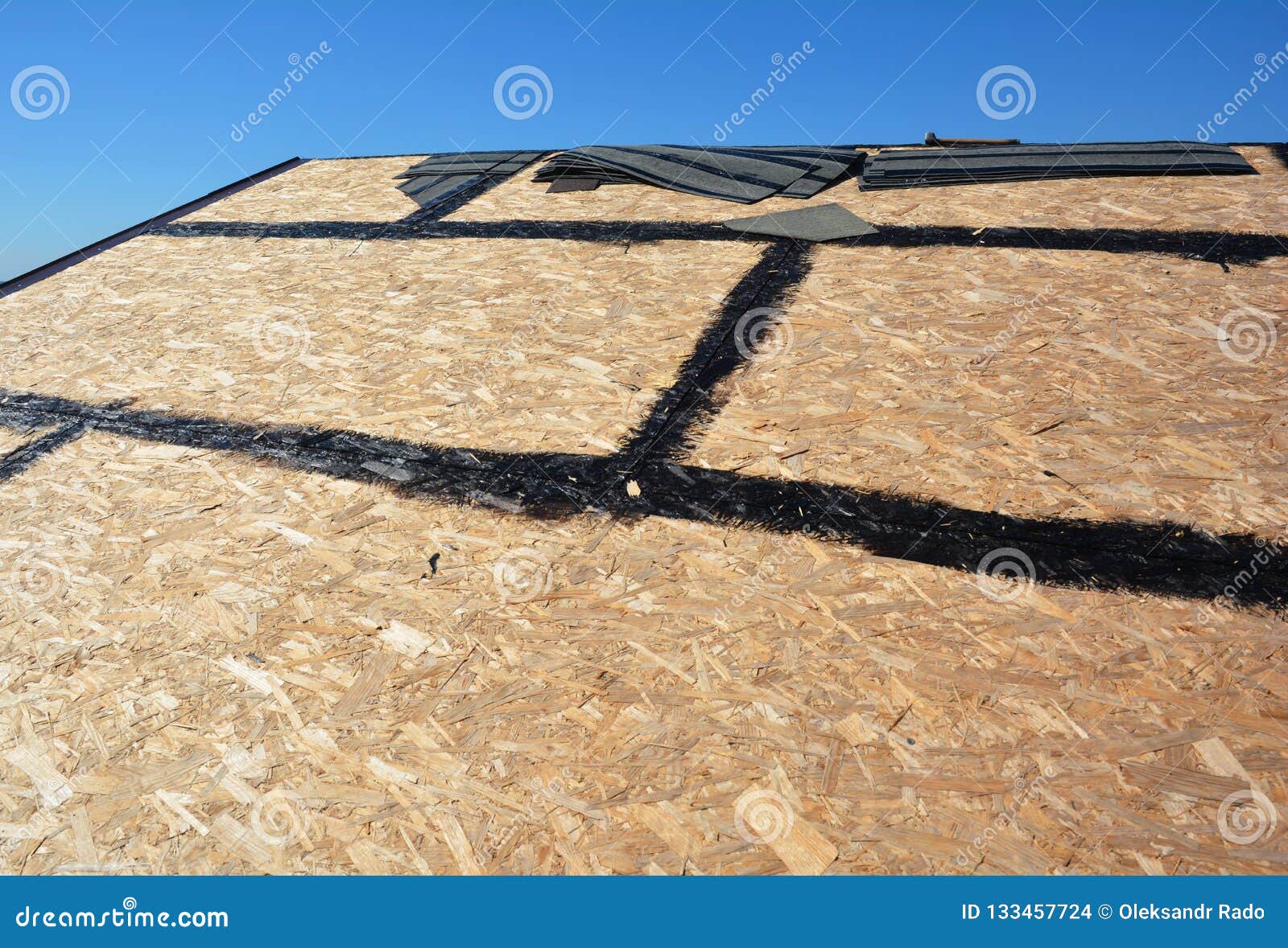 Roofing Preparation Asphalt Shingles Installing on House Construction  Wooden Roof with Bitumen Spray. Roofing Construction Stock Photo - Image of  wooden, spray: 133457724