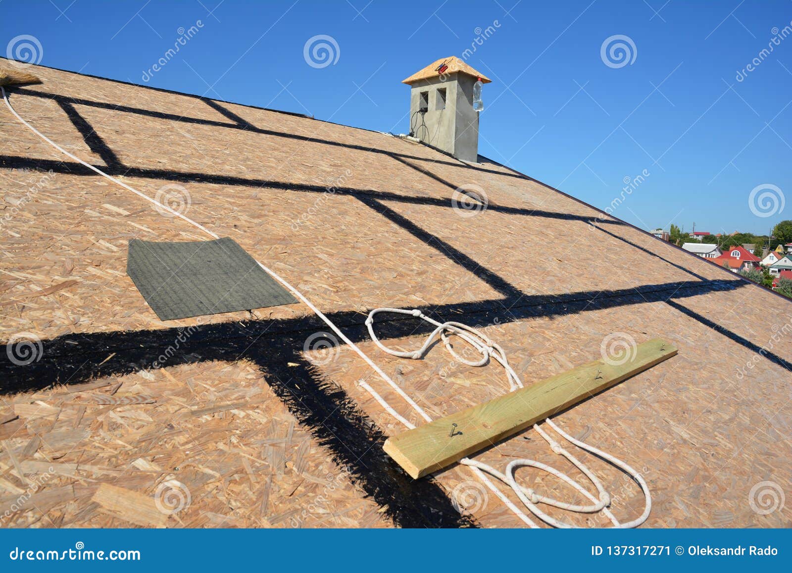Roofing Preparation Asphalt Shingles Installing on House Construction  Wooden Roof with Bitumen Spray and Protection Rope, Safety Stock Image -  Image of safety, waterproof: 137317271