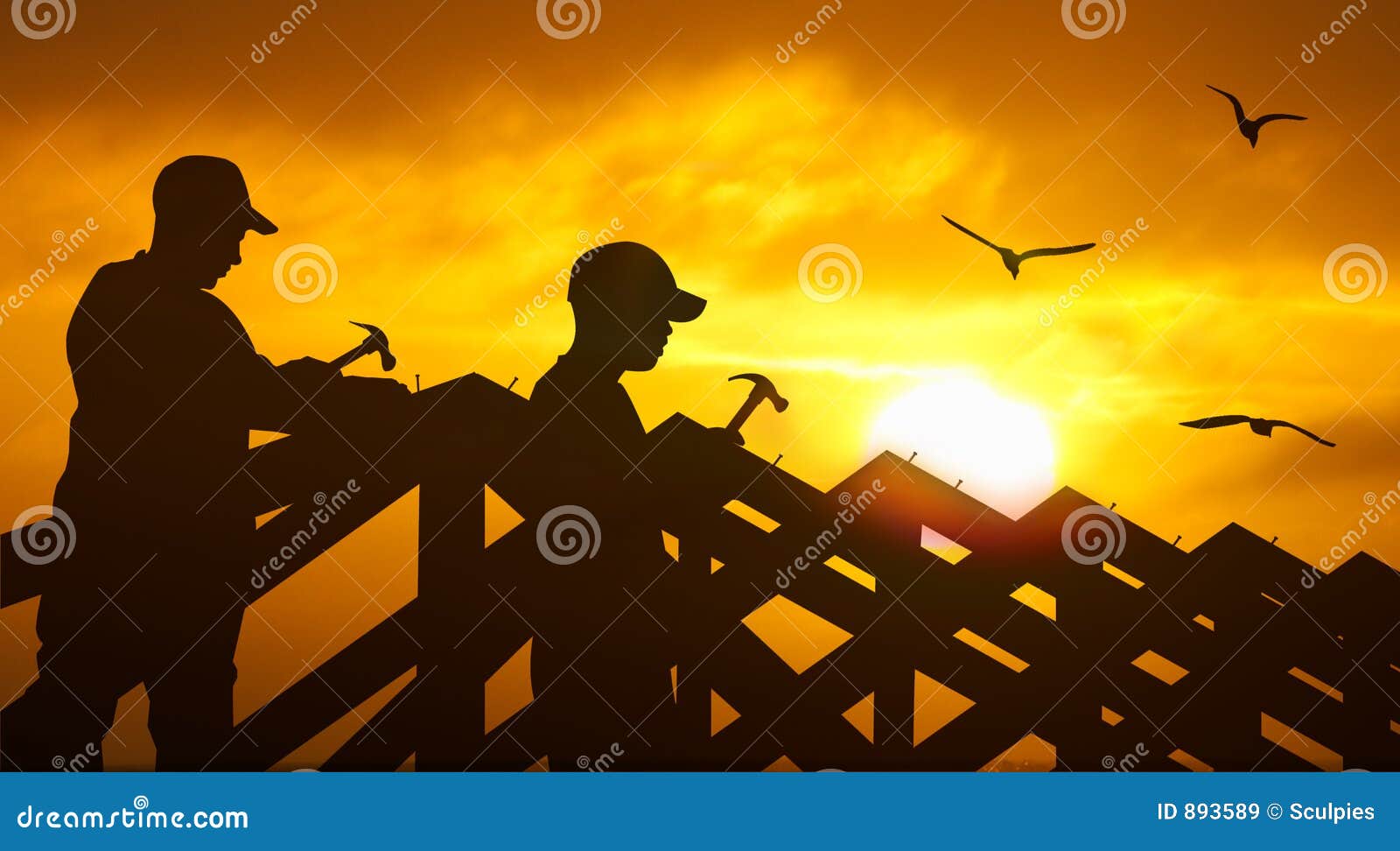 Roofing sunset stock illustration. Illustration of hammer 893589