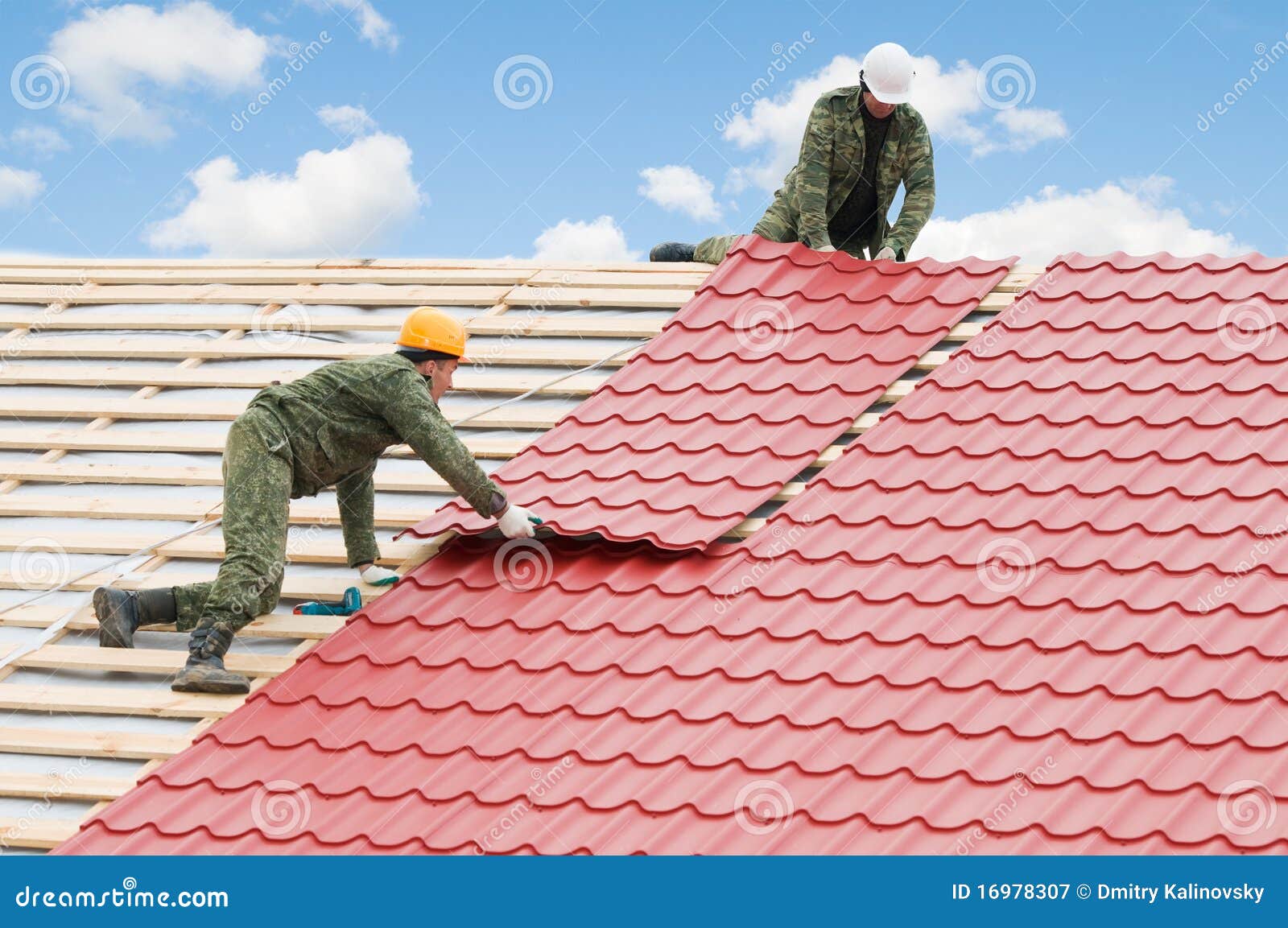 Roofing Work with Metal Tile Stock Image Image of development, steel