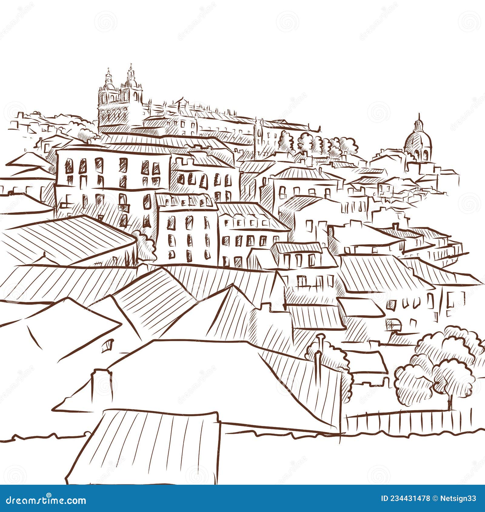 Roofs of Lisbon, Portugal Drawing Stock Vector - Illustration of ...