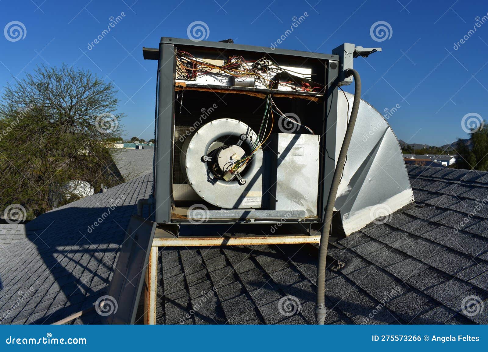 Rooftop Air Conditioner, Panel Off for Repairs Stock Photo Image of