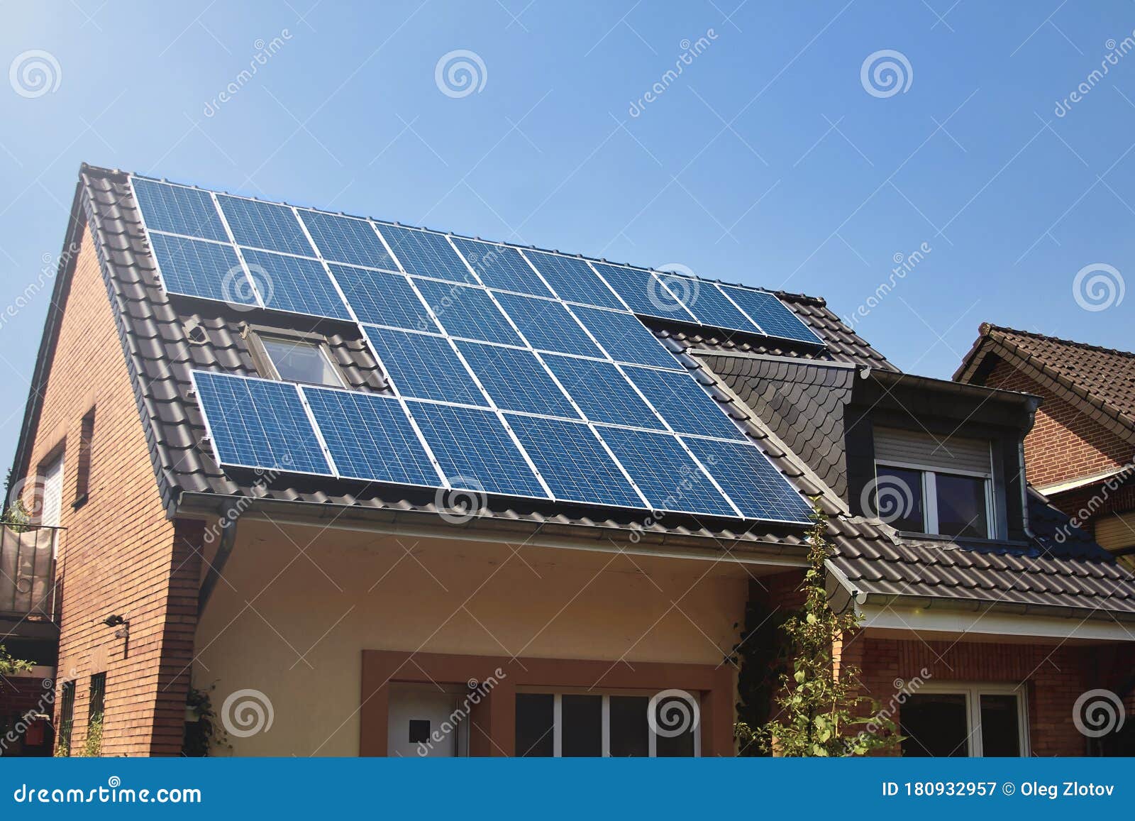 Rooftop Of House With Solar Panel System Installed Sun Electricity Efficient Way Of Getting Energy For Electricity And Water Stock Image Image Of Ecological Produce 180932957