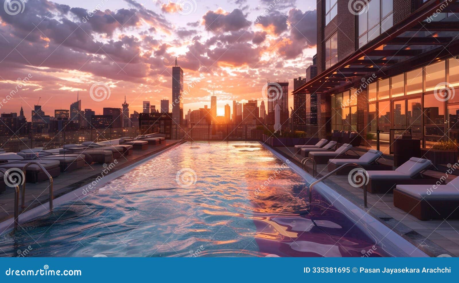 rooftop pool features infinity edge overlooking city skyline