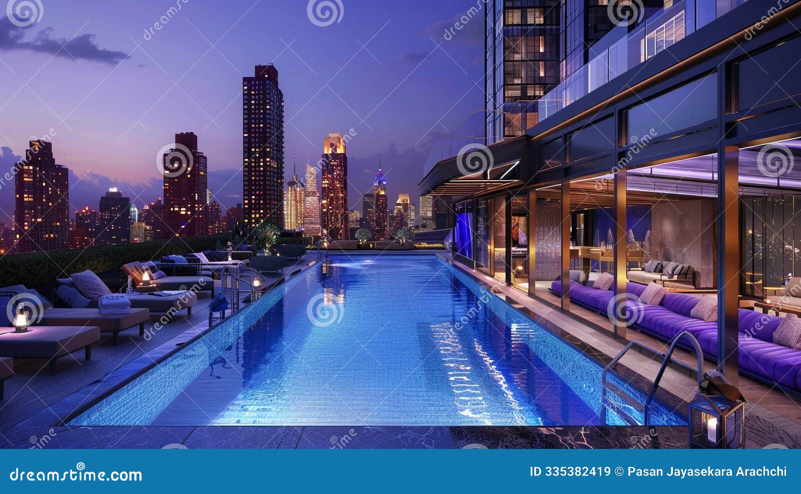 rooftop pool showcases infinity edge against city skyline