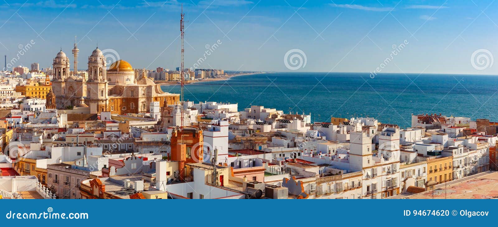 rooftops and cathedral in cadiz, andalusia, spain