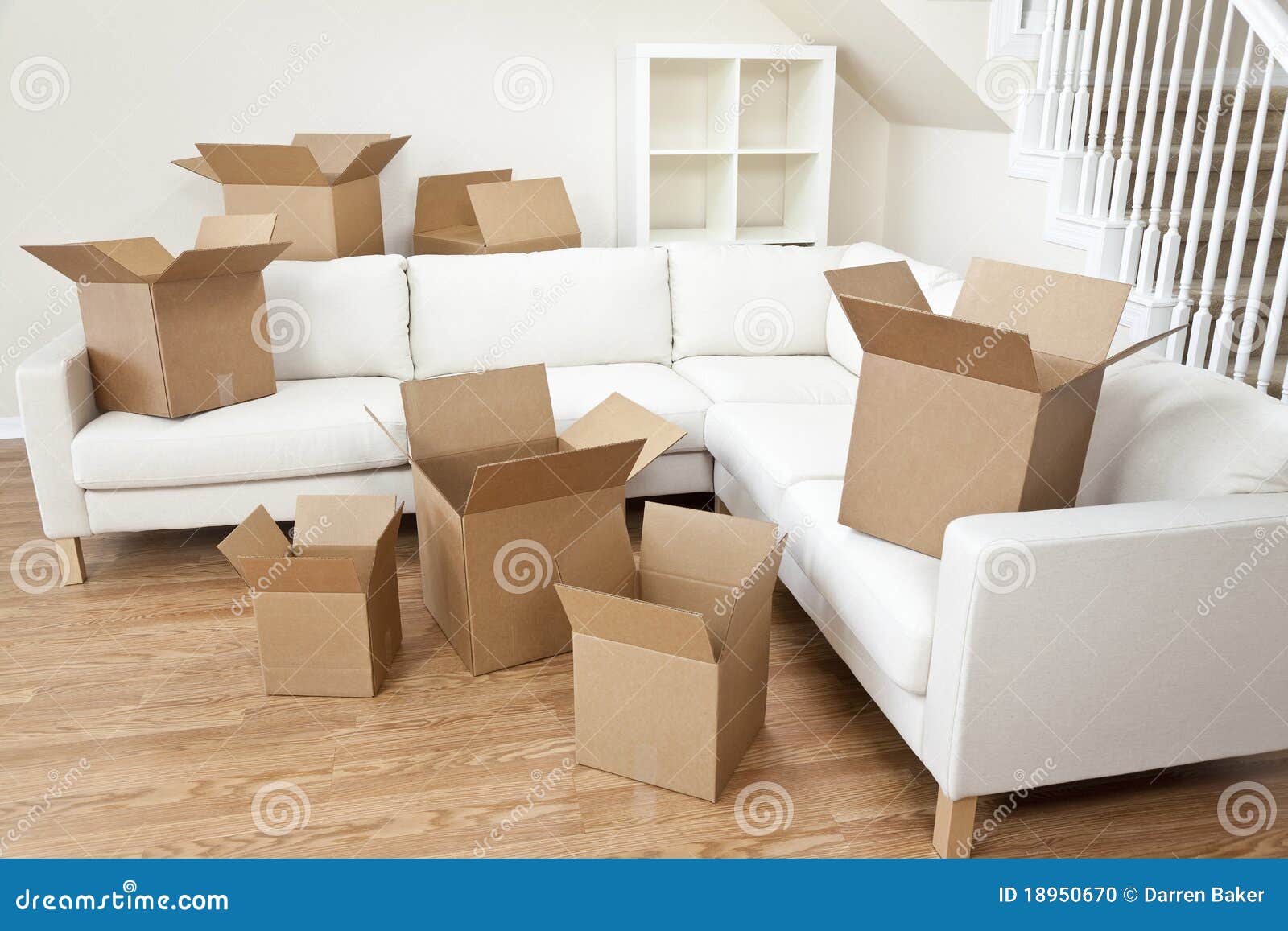 Room of Cardboard Boxes for Moving House Stock Photo - Image of
