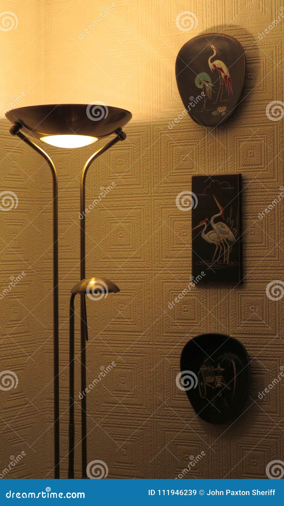 Room Corner With Uplighter And Wall Plaques Stock Image