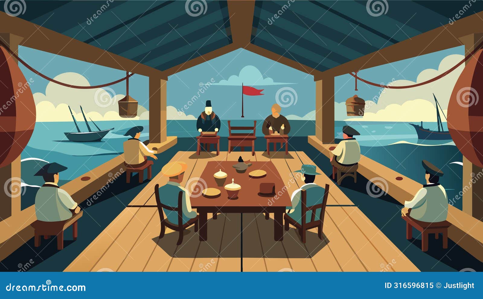 a room ed to resemble the deck of a colonial ship where players must work together to outsmart the british navy