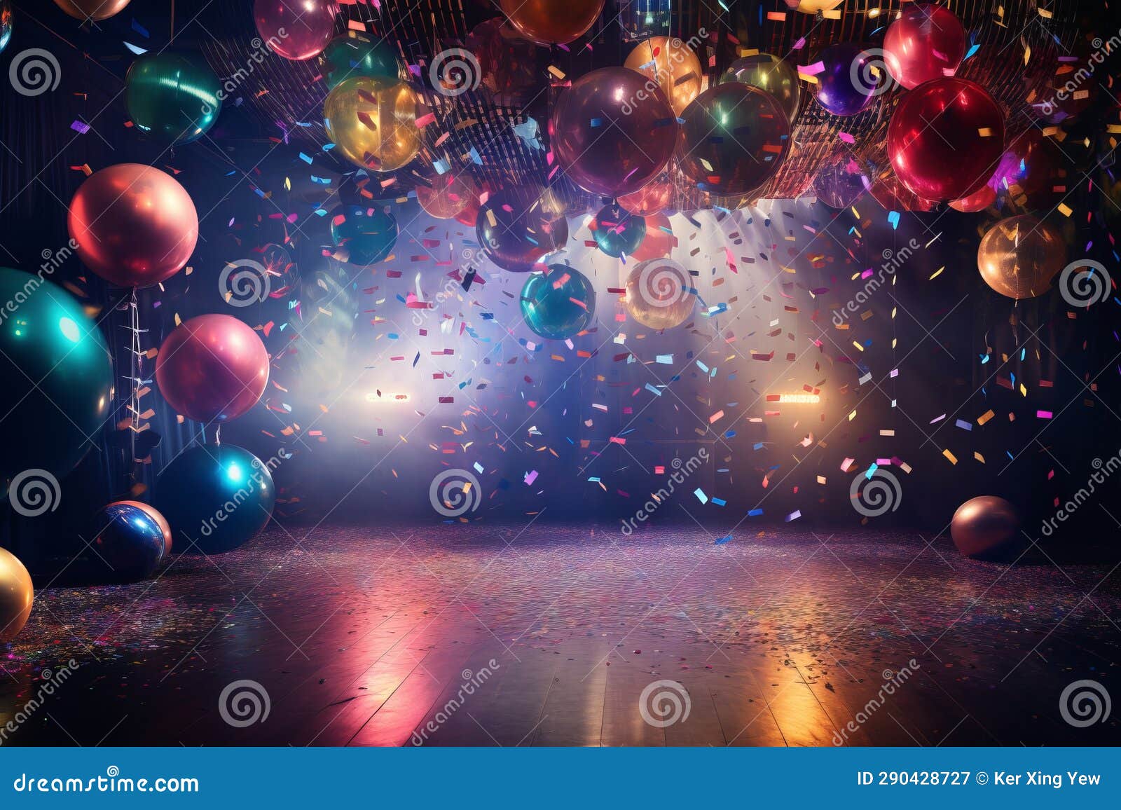 Room Filled with Lots of Balloons and Confetti Stock Illustration