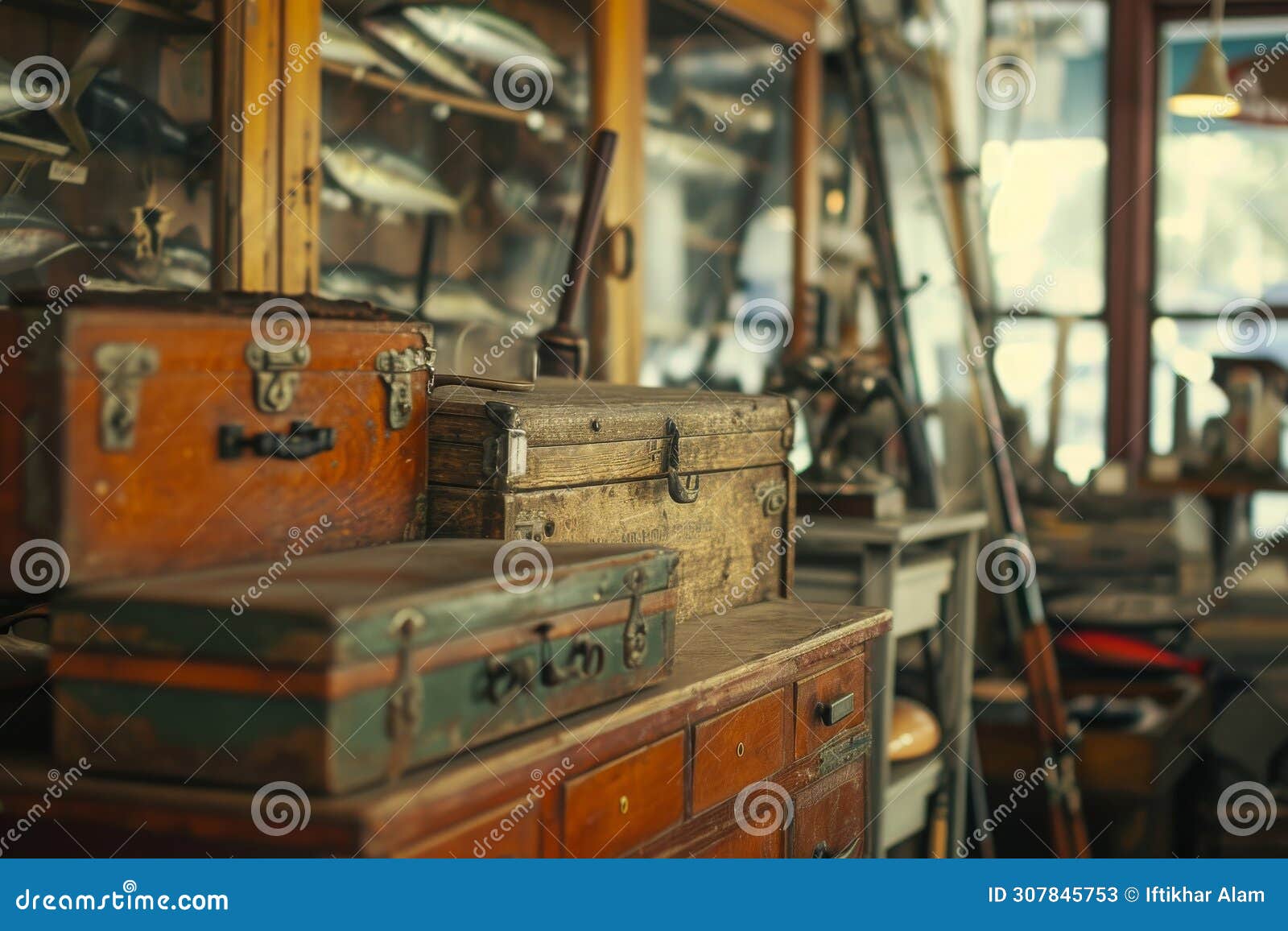 A Room Filled with Numerous Old Suitcases, an Antique Shop