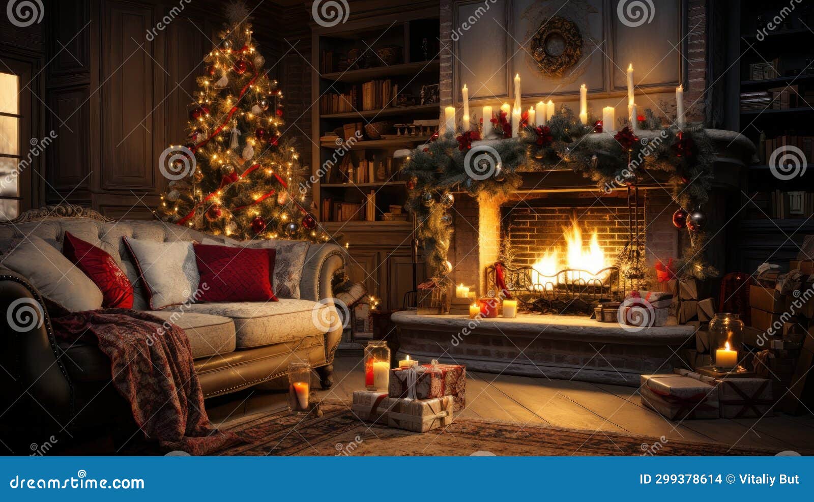 Christmas Interior of a Large Cozy House with a Christmas Tree and a ...