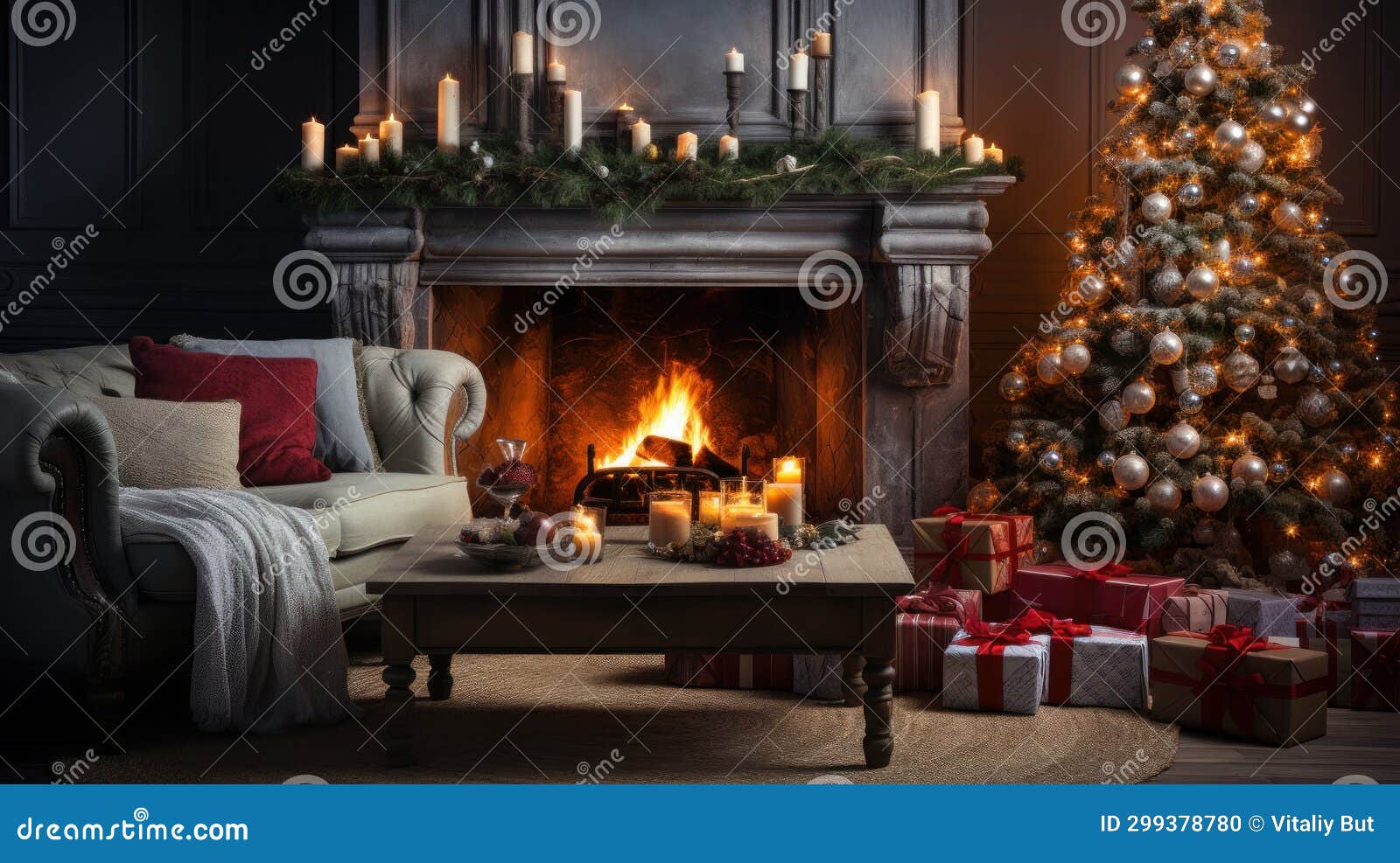 Christmas Interior of a Large Cozy House with a Christmas Tree and a ...