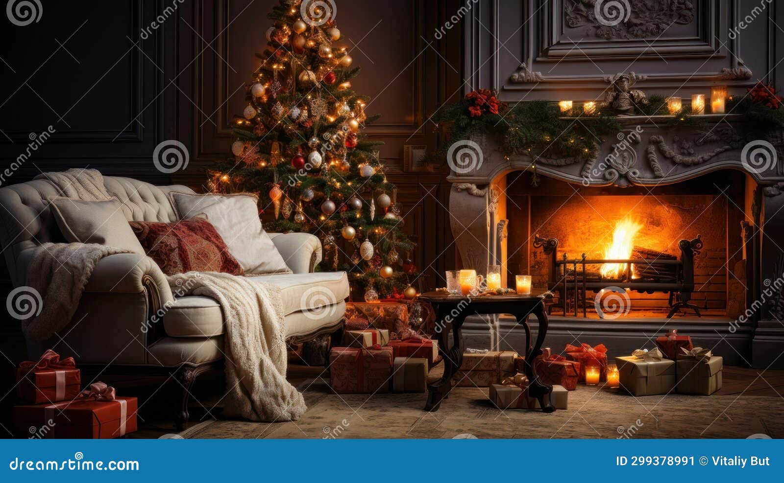 Christmas Interior of a Large Cozy House with a Christmas Tree and a ...