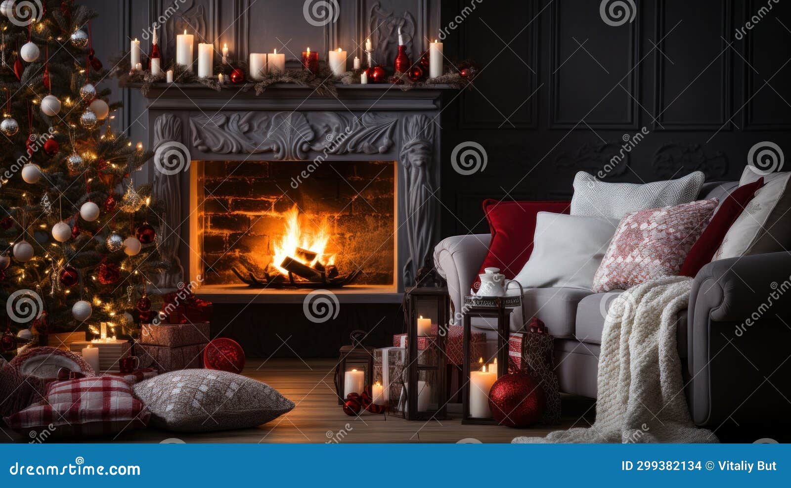 Christmas Interior of a Large Cozy House with a Christmas Tree and a ...