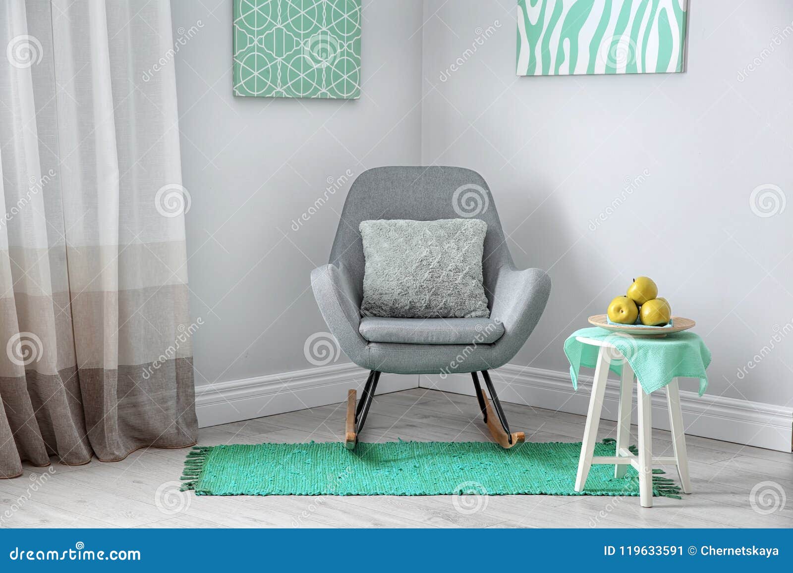 Room Interior With Comfortable Armchair Mint Color Decors