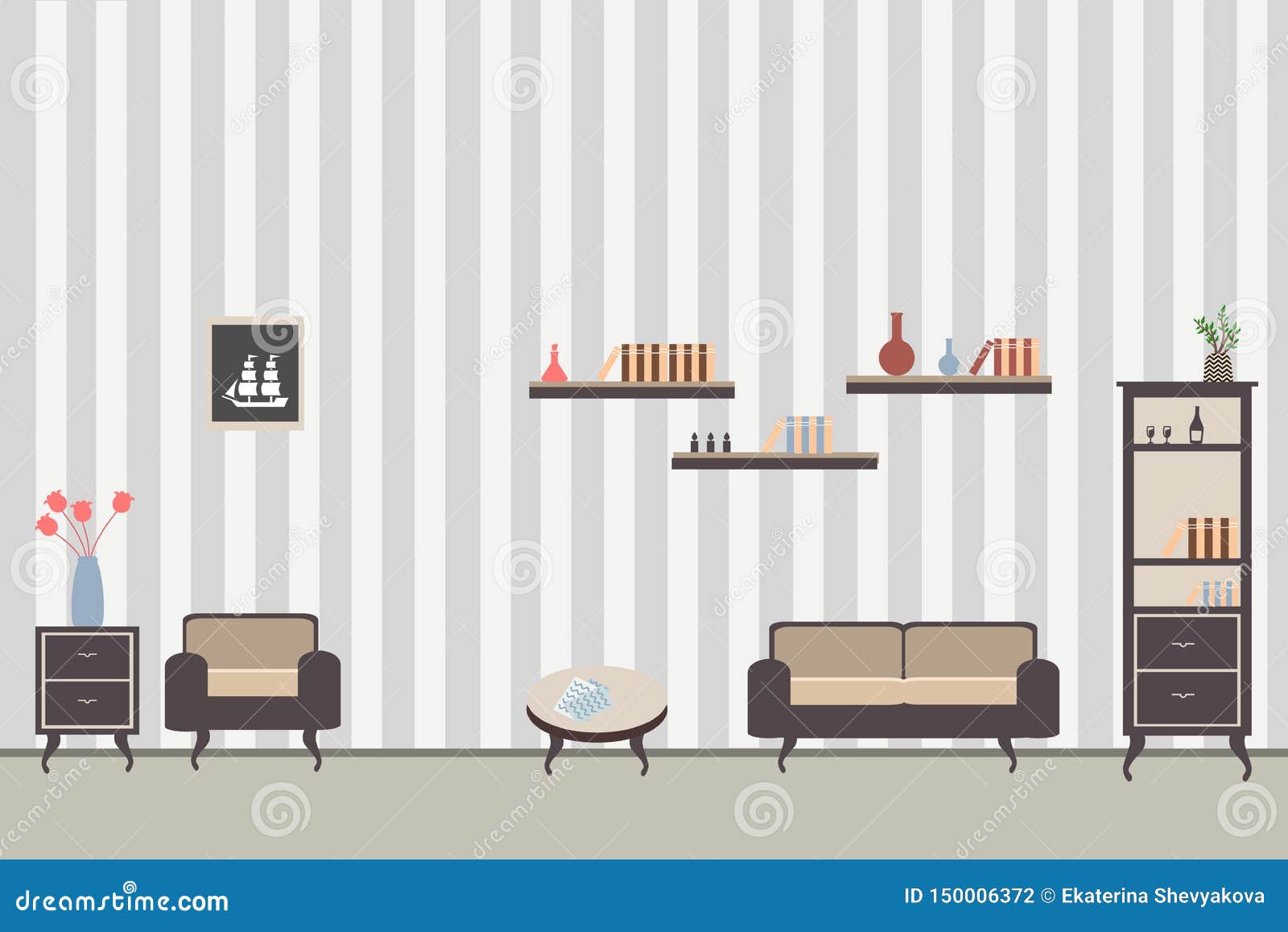 Room Interior With Furniture With Sofa Stock Vector Illustration