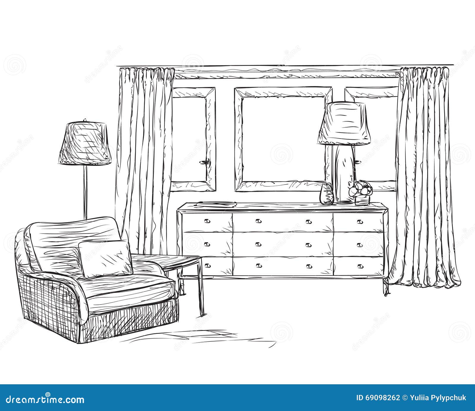 Room Interior Sketch  Window And Furniture Stock Vector 