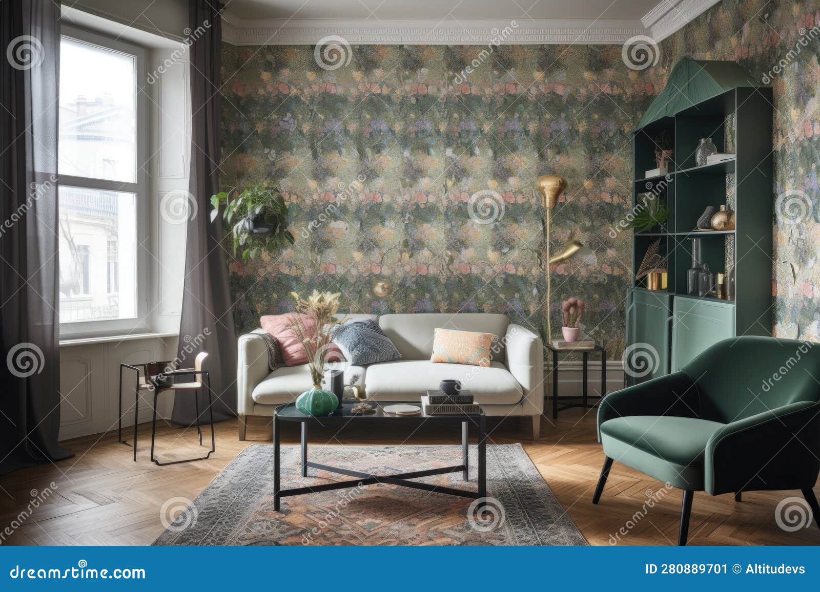 A Room with Painted Walls that Contrasts with a Patterned Wallpaper